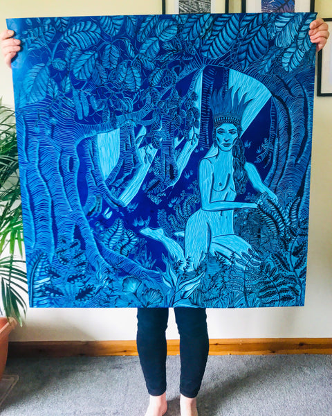 Volitia, Queen of the Forest Original Lino print 100 x 100cm