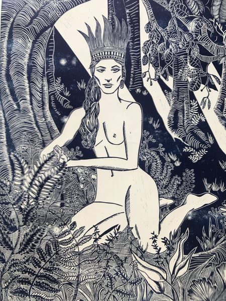 Volitia, Queen of the Forest Original Lino print 100 x 100cm