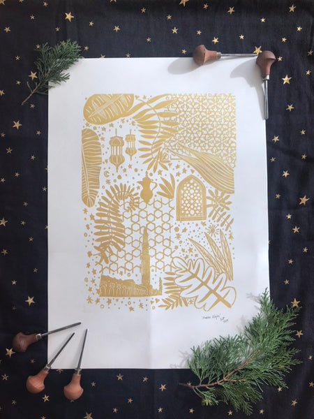 Arabian Nights Lino Print