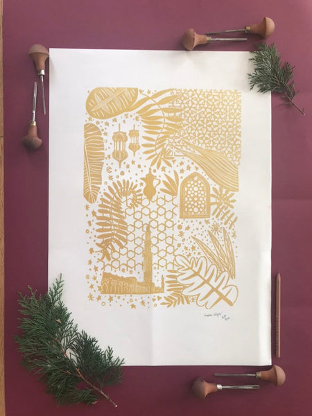 Arabian Nights Lino Print