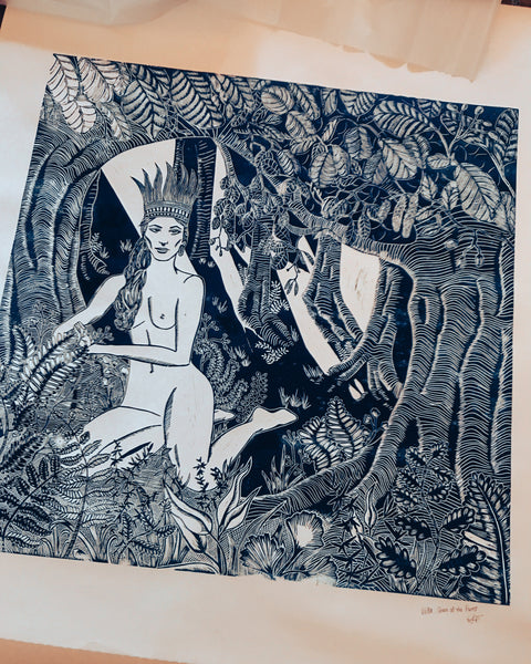 Volitia, Queen of the Forest Original Lino print 100 x 100cm