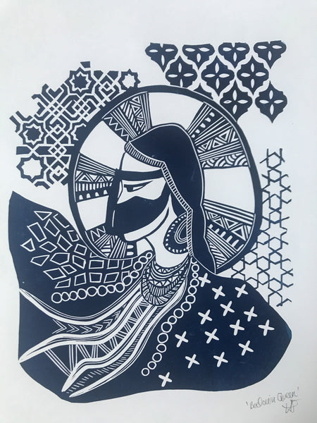 Bedouin Queen Lino Print 29 x 42cm